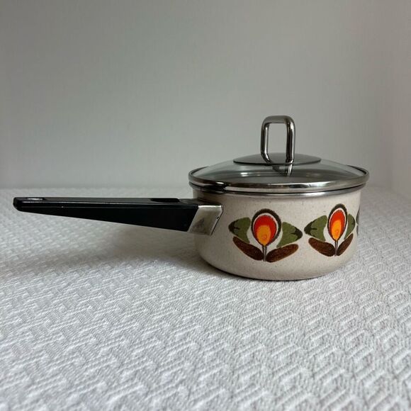 Vintage 70s Aubecq Pot Enamel Coated Steel Frying Pot Made in France, 1970s - Picture 10 of 15